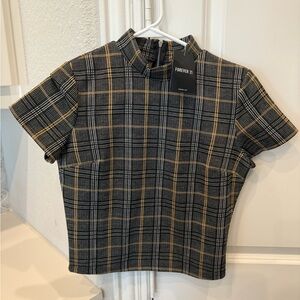 Forever 21 Women's Plaid Blouse in Black and Tan